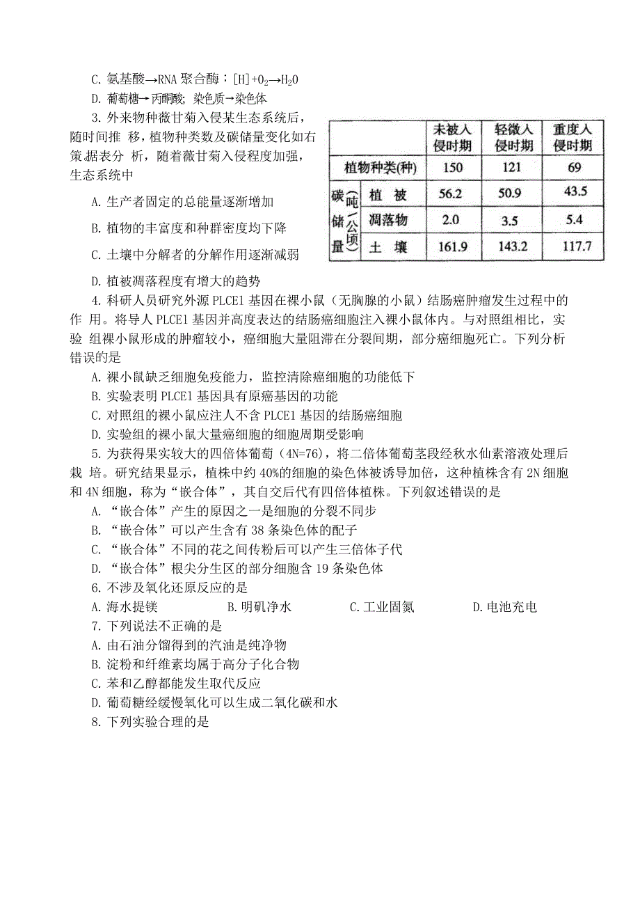 福建省2013届高三毕业班质量检测理综试题_Word版含答案_第2页