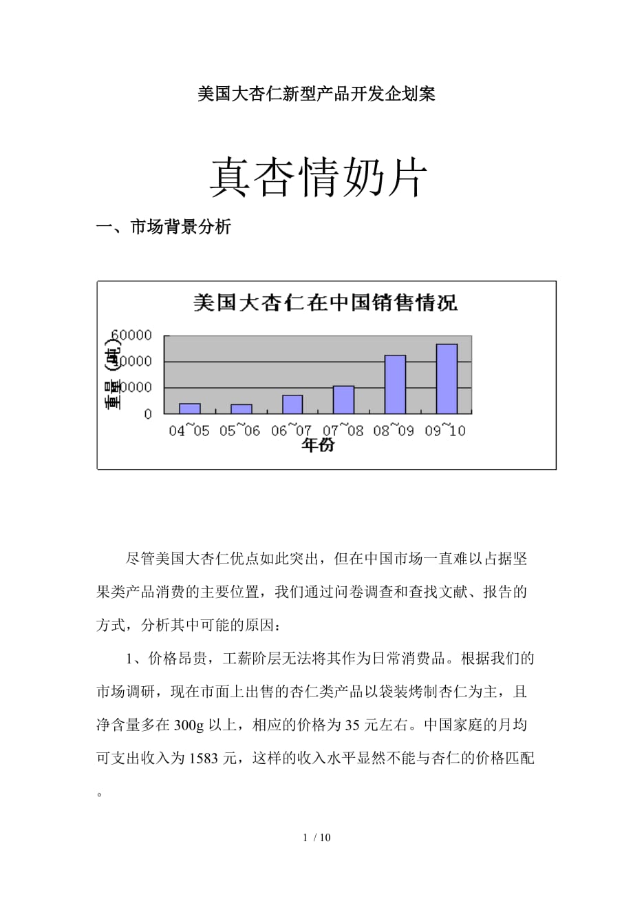 美国大杏仁新型产品开发经典企划案(doc 10页)_第1页