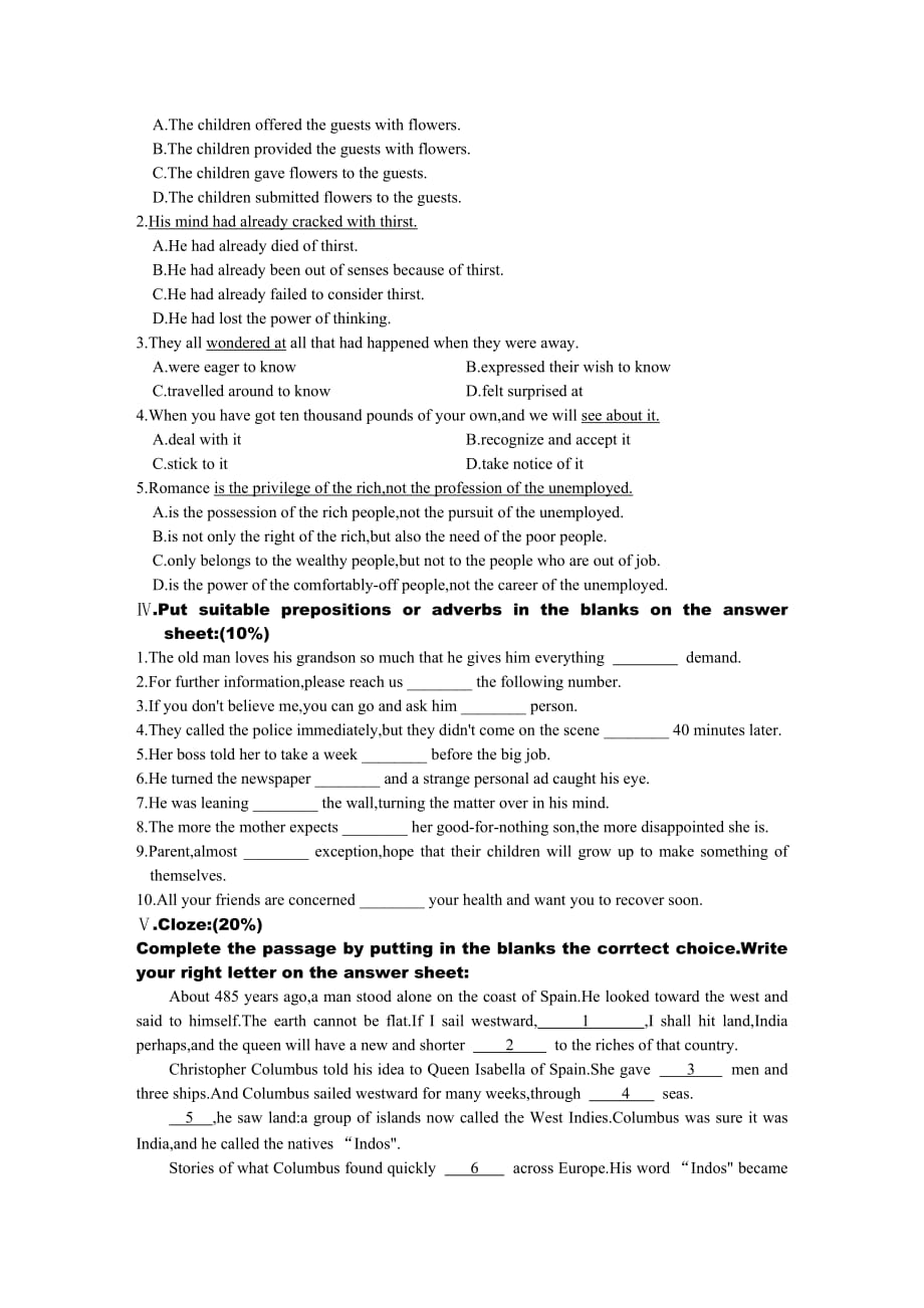 浙江省2002年1月高等教育自学考试综合英语(二)试题历年试卷_第2页