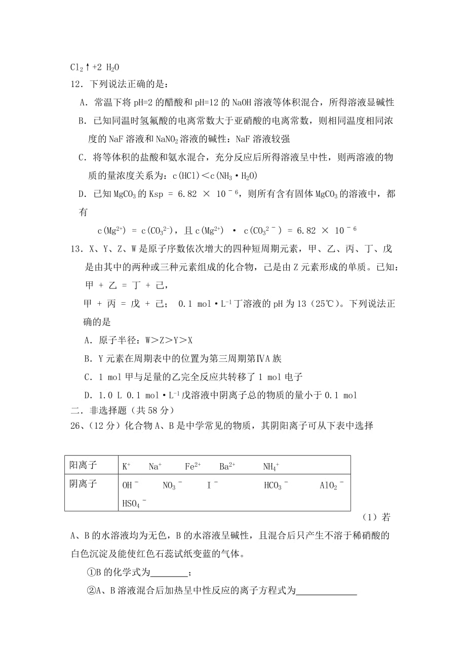 高三化学测试题(二)_第2页