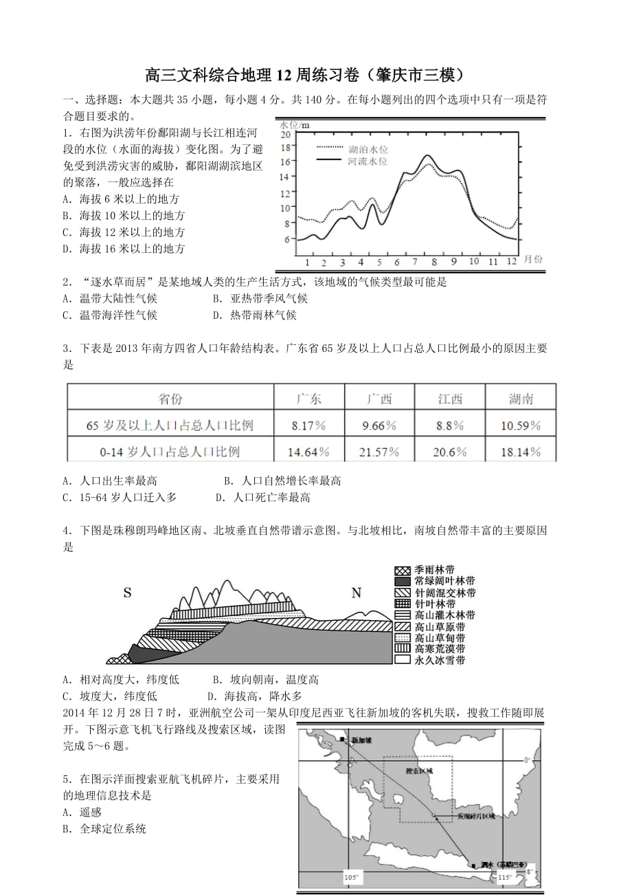 高三文科综合地理12周练习卷_第1页