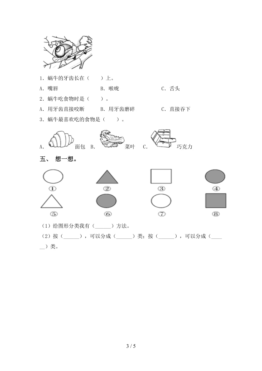 人教版一年级科学下册第一次月考考试卷及答案【审定版】_第3页