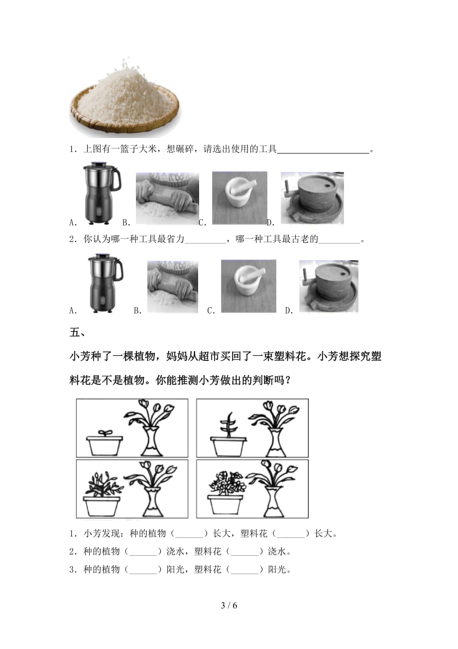 大象版一年级科学(下册)期中试题及答案（汇总）_第3页