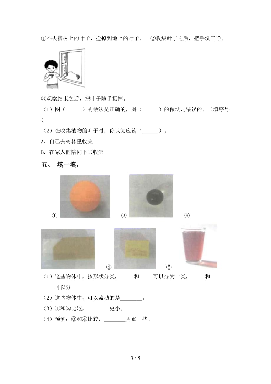 大象版一年级科学下册期中考试题及答案_第3页