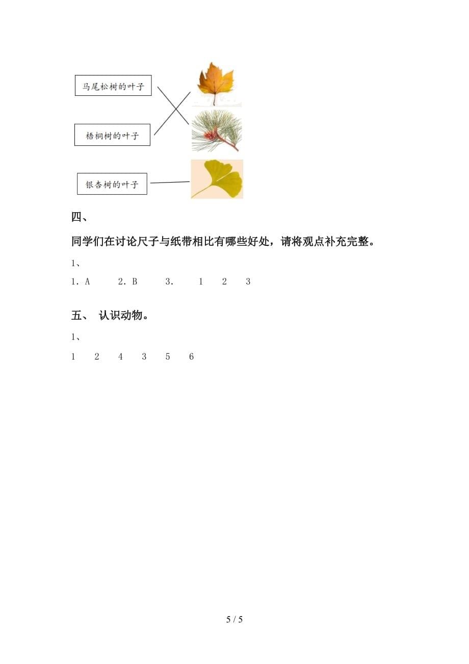 大象版一年级科学(下册)期中试题及答案（汇编）_第5页