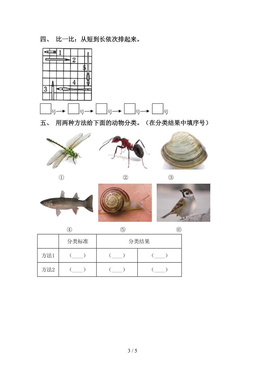 大象版一年级科学(下册)期末试卷含答案_第3页