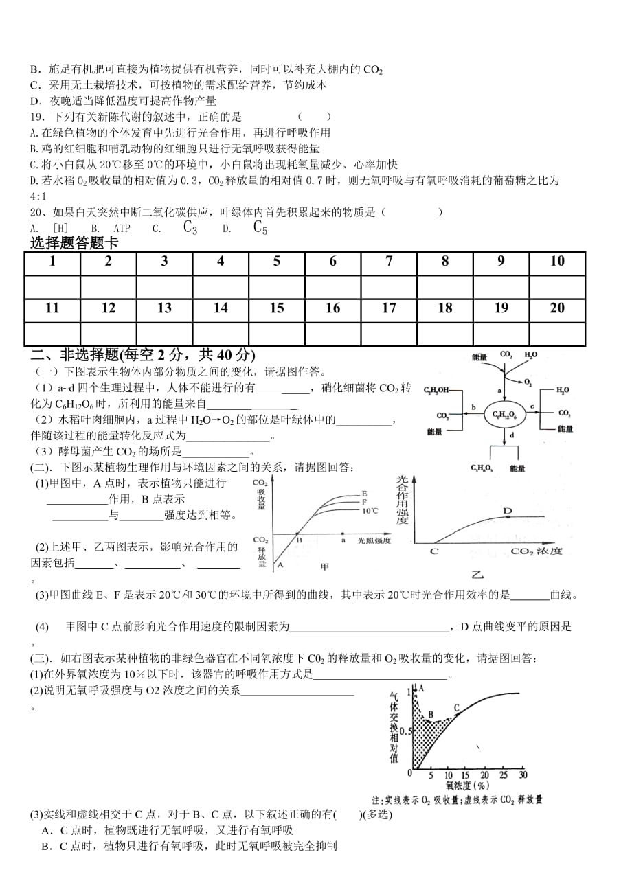 人教版高一生物5.细胞的能量供应和利用 呼吸作用专题训练附答案_第2页