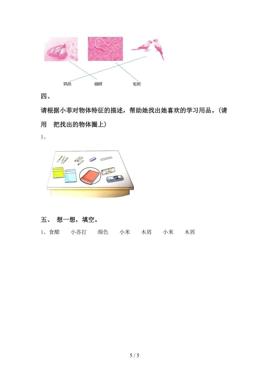 青岛版一年级科学下册第一次月考试卷及答案【】_第5页