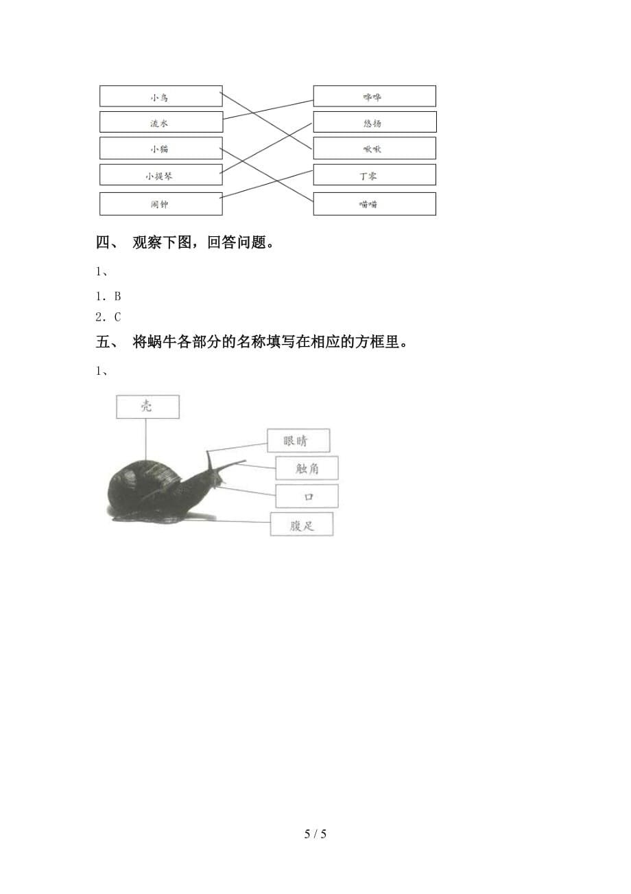 苏教版一年级科学下册第一次月考考试卷及答案【完美版】_第5页