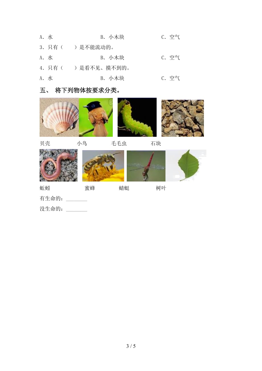 青岛版一年级科学下册第一次月考考试题（可打印）_第3页