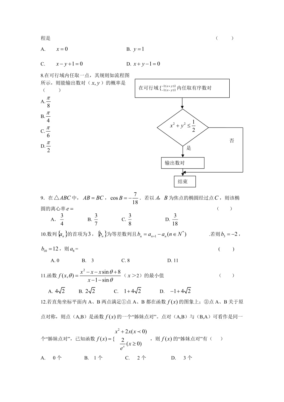 辽宁省抚顺二中2014届高三上学期期中考试 数学理试题 Word版含答案_第2页