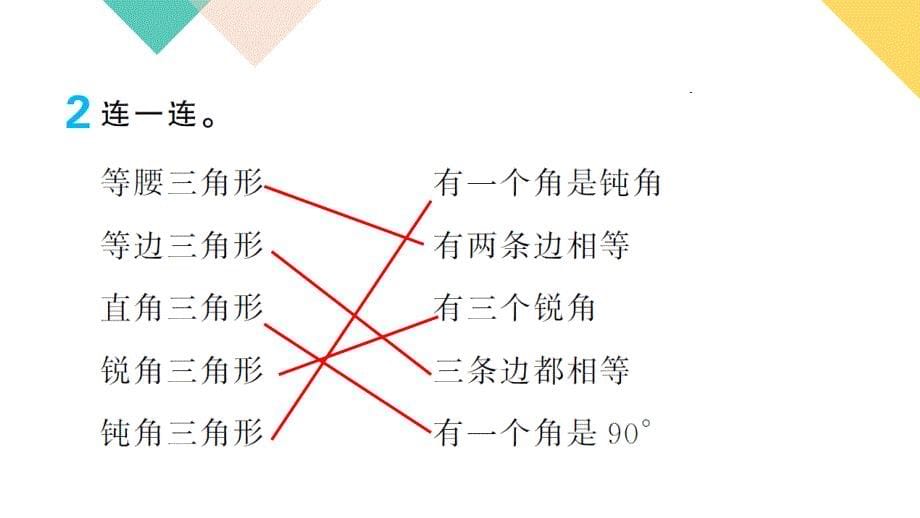 2020-2021学年四年级下册人教版数学习题课件 五、三角形第３课时　三角形的分类_第5页