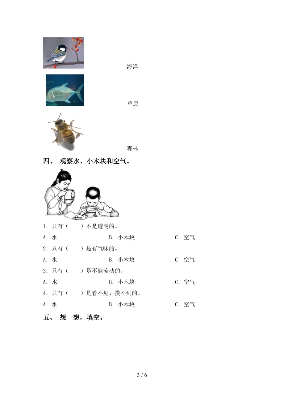 青岛版一年级科学下册第一次月考考试题（全面）_第3页