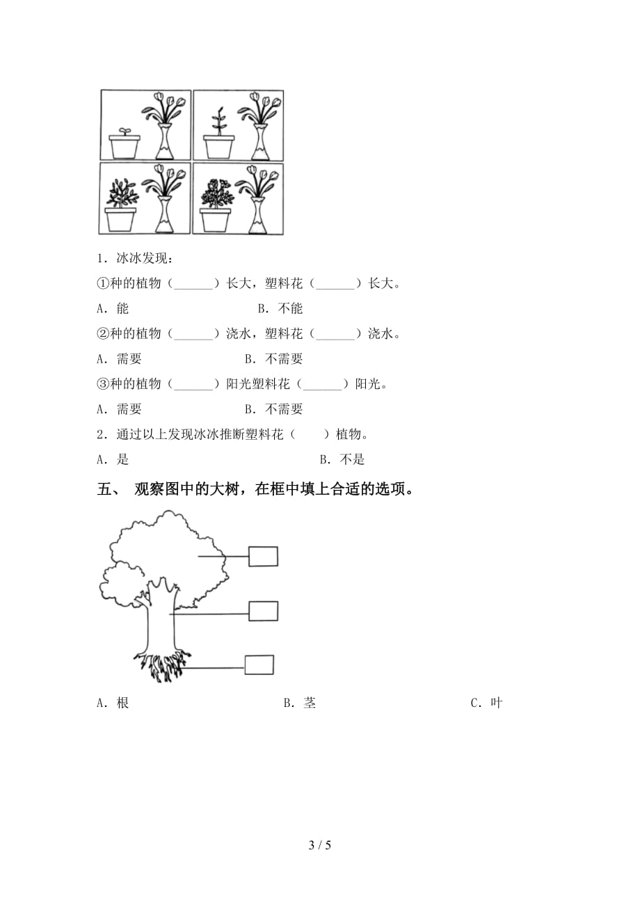 最新教科版一年级科学下册期末考试题(及答案)_第3页