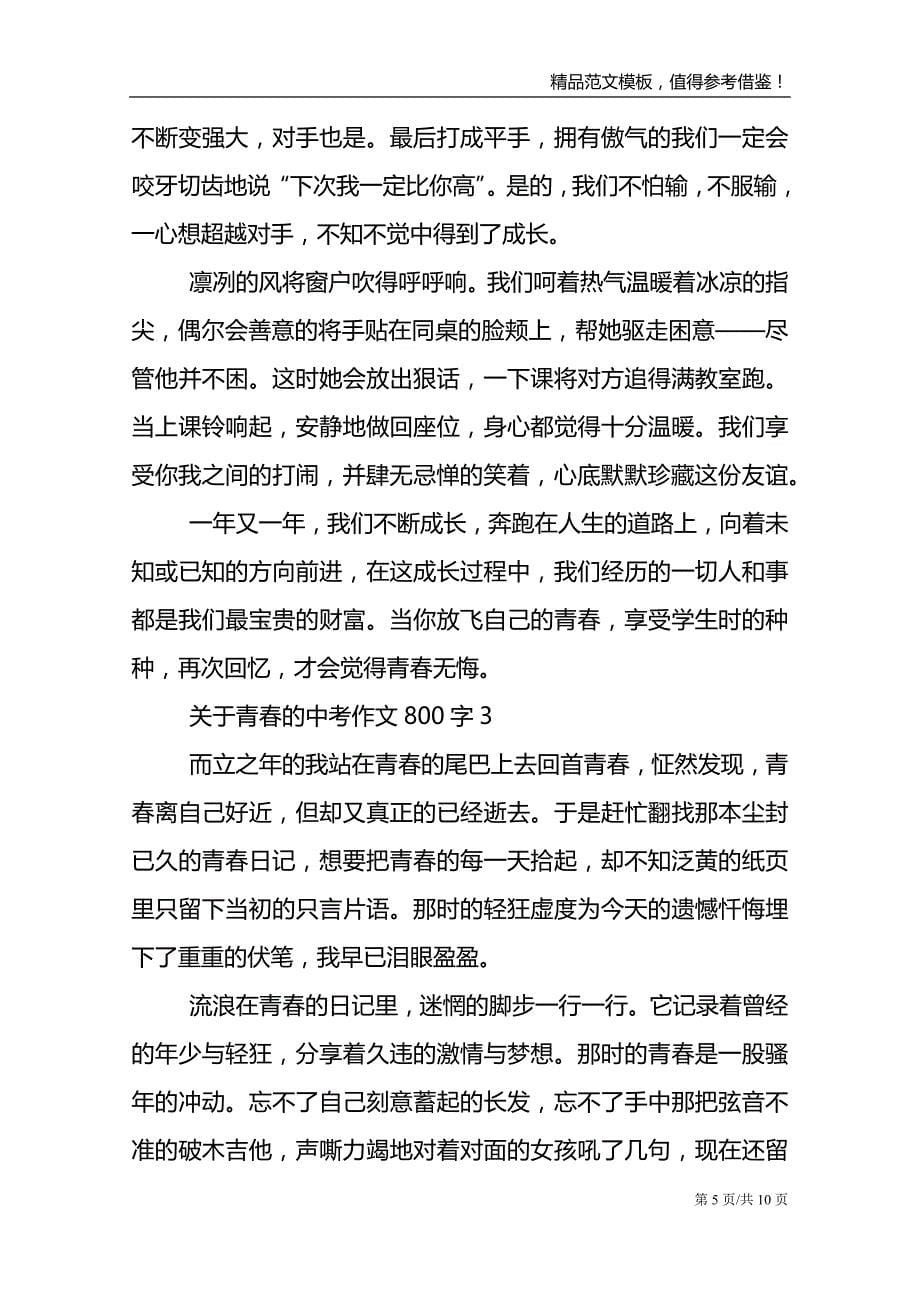 关于青春的中考话题作文800字_第5页