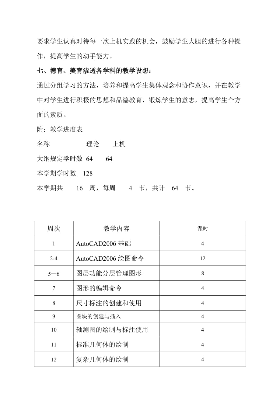 CAD课程教学计划_第4页