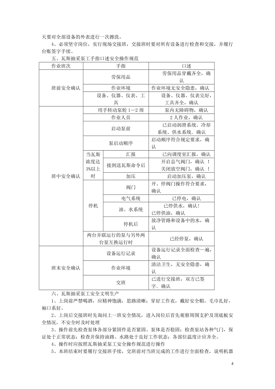 4煤矿瓦斯抽采泵工操作规程及手指口述上墙_第4页