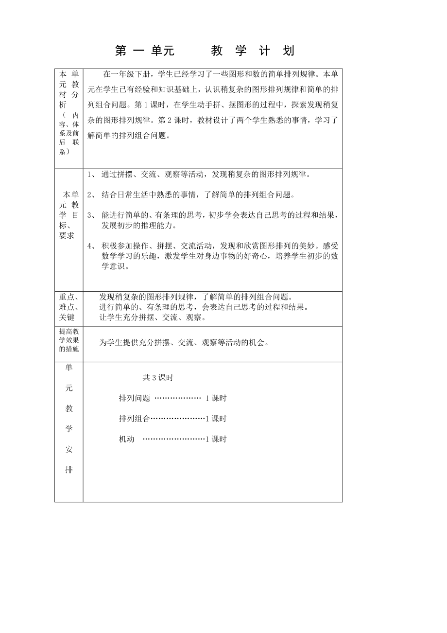 冀教版小学二年级数学下册教学计划和教案全套_第1页