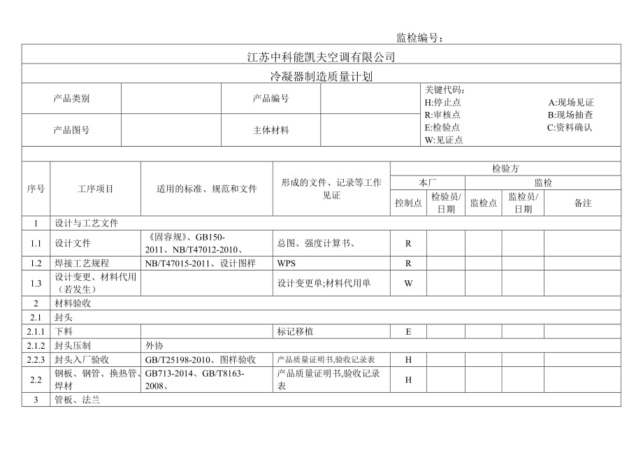 冷凝器制造质量计划_第1页