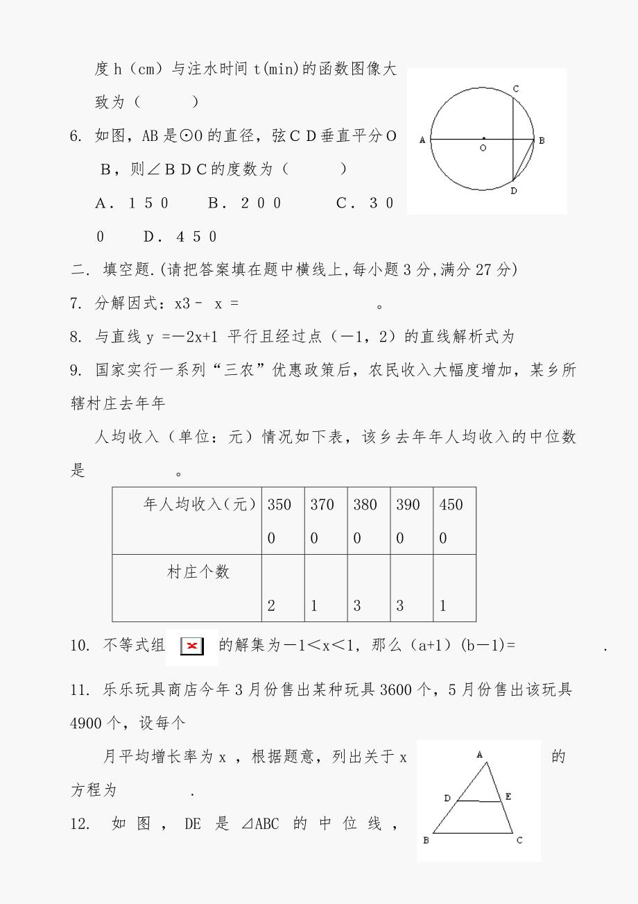 2011数学河南中考模拟试题二中考_第2页