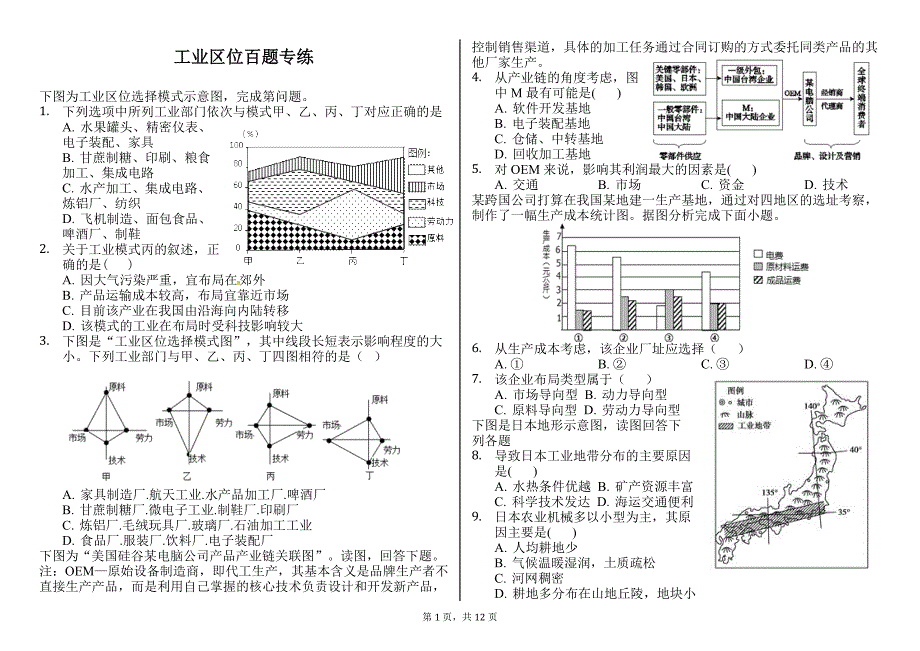 2021届天津市高三地理《工业区位》百题专练（中图版含答案）_第1页