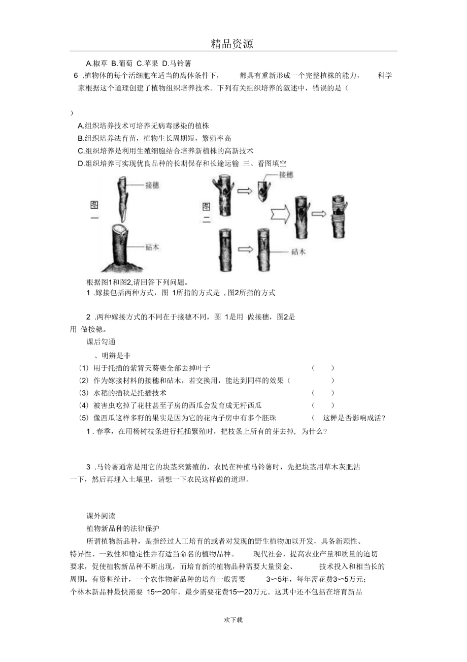 (生物人教新课标)八年级下册学案：植物的生殖_第3页