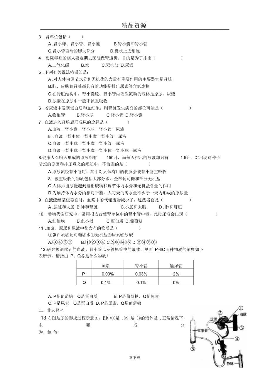 (生物人教新课标)七年级下册学案：人体内废物的排出_第5页