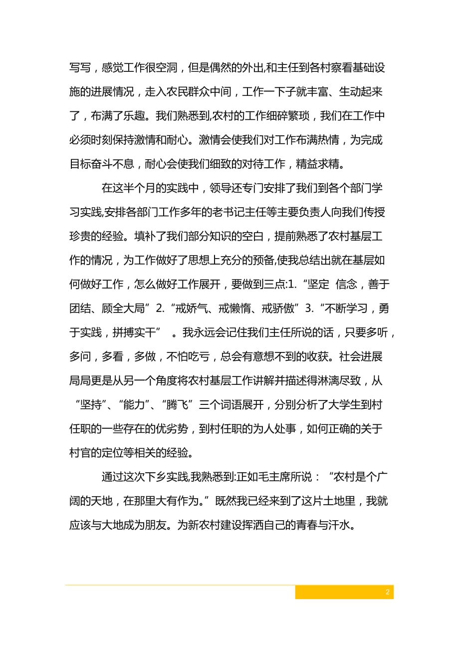 2019年大学生村官暑期社会实践报告范文_第2页