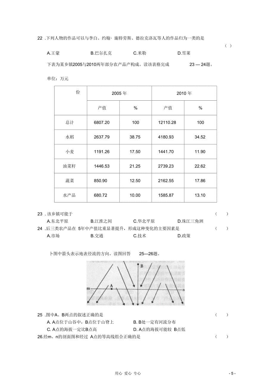 安徽知名省级示范高中2011年高三文综第一次联合统考_第5页