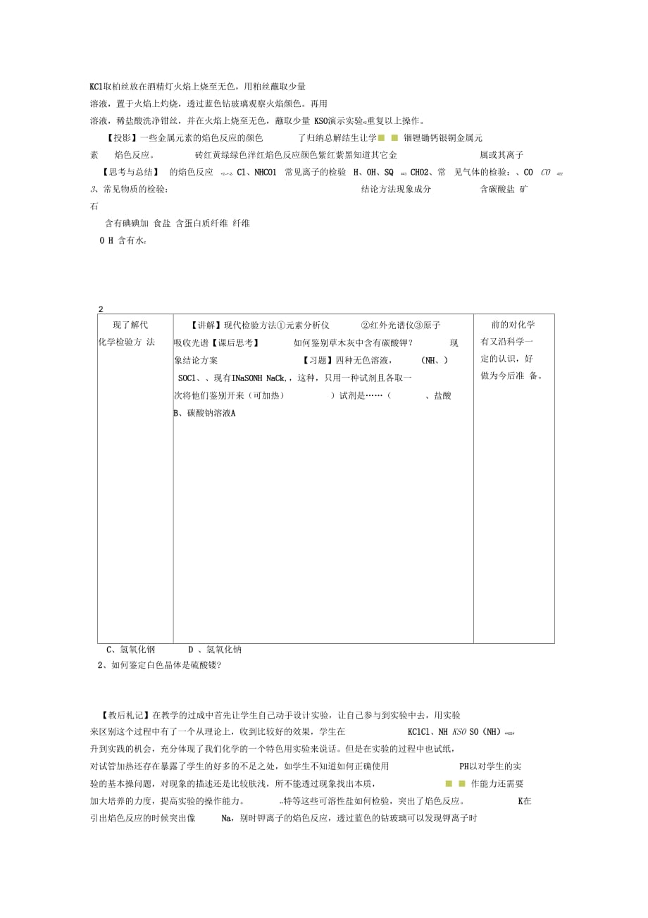 浙江省义乌市第三中学高中化学4常见物质的检验教学设计新人教版必修1_第3页