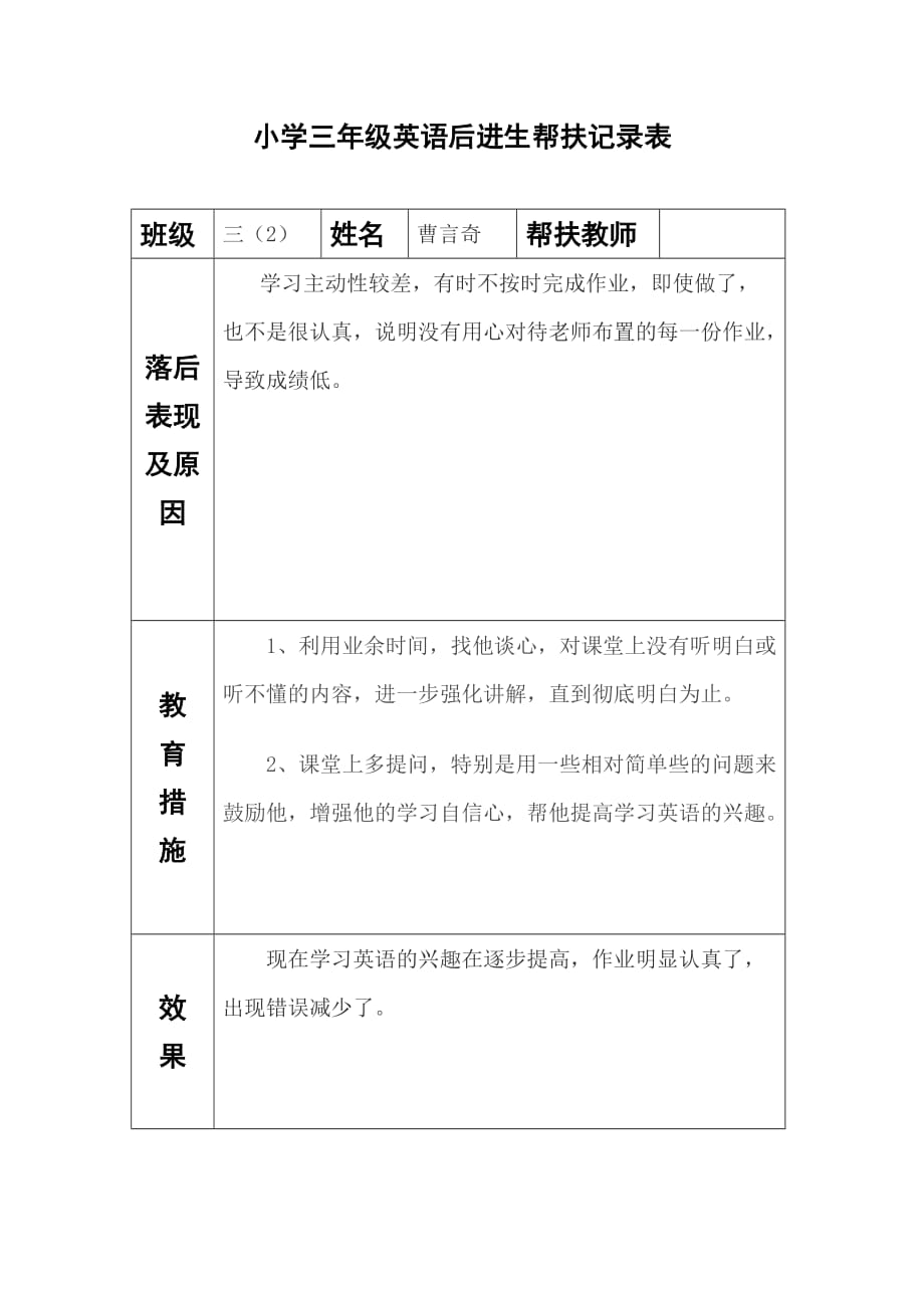 小学三年级英语后进生帮扶记录表(总4页)_第1页