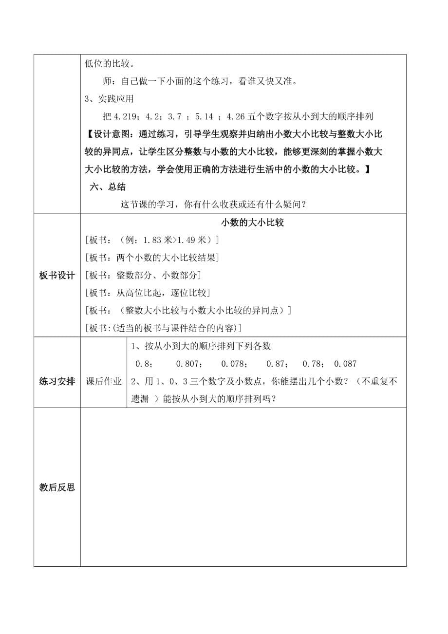 小学数学四年级下册-小数的大小比较-教案(总6页)_第5页