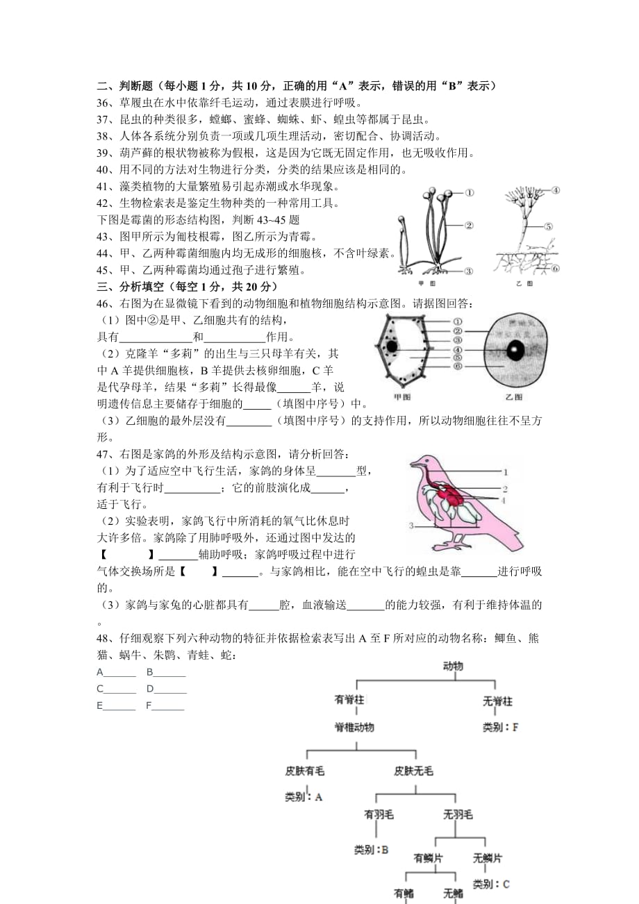 徐州市2015-2016学年度第二学期期末抽测七年级生物试题(总5页)_第4页