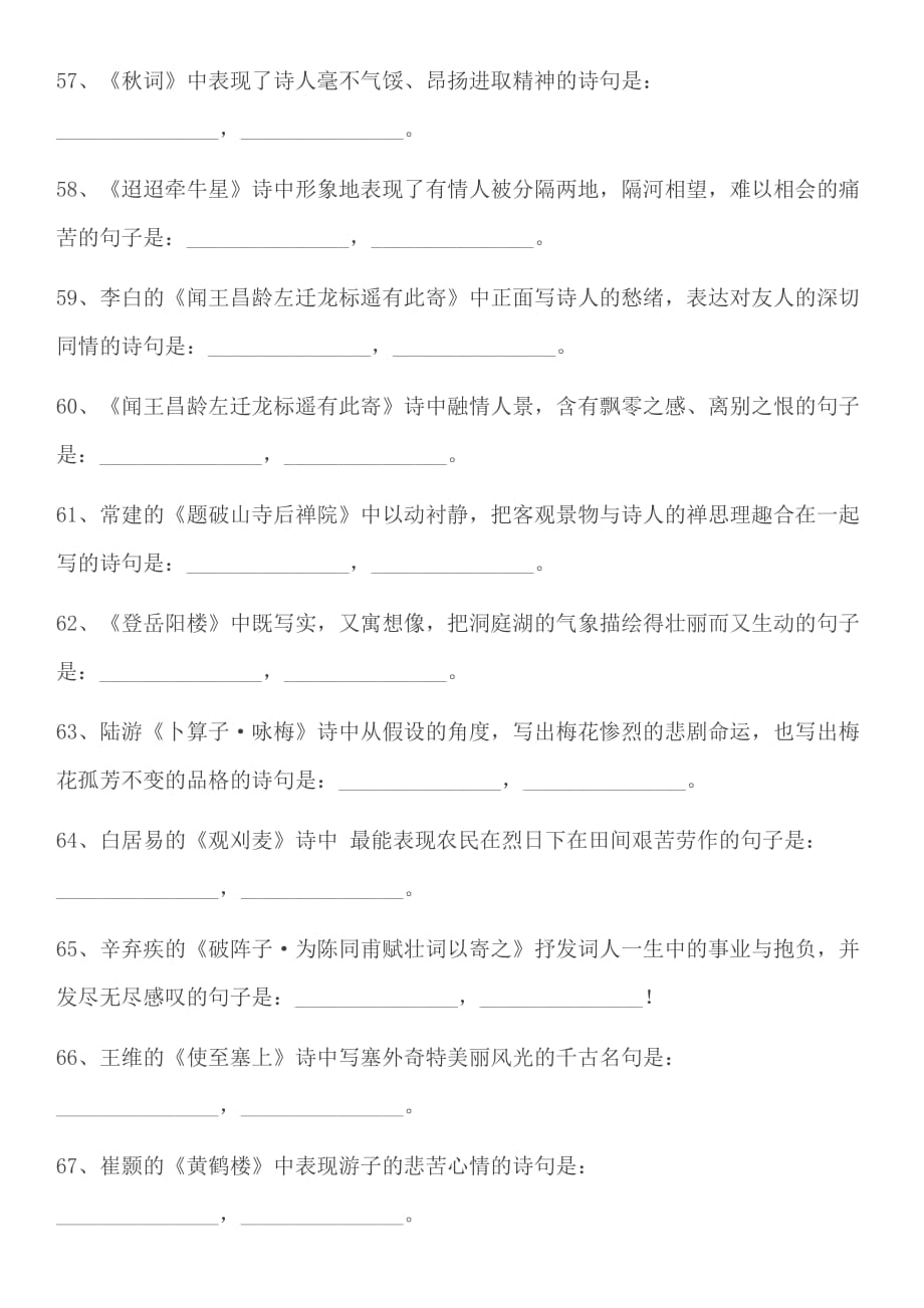 初中语文古诗词背诵默写100题(总9页)_第3页