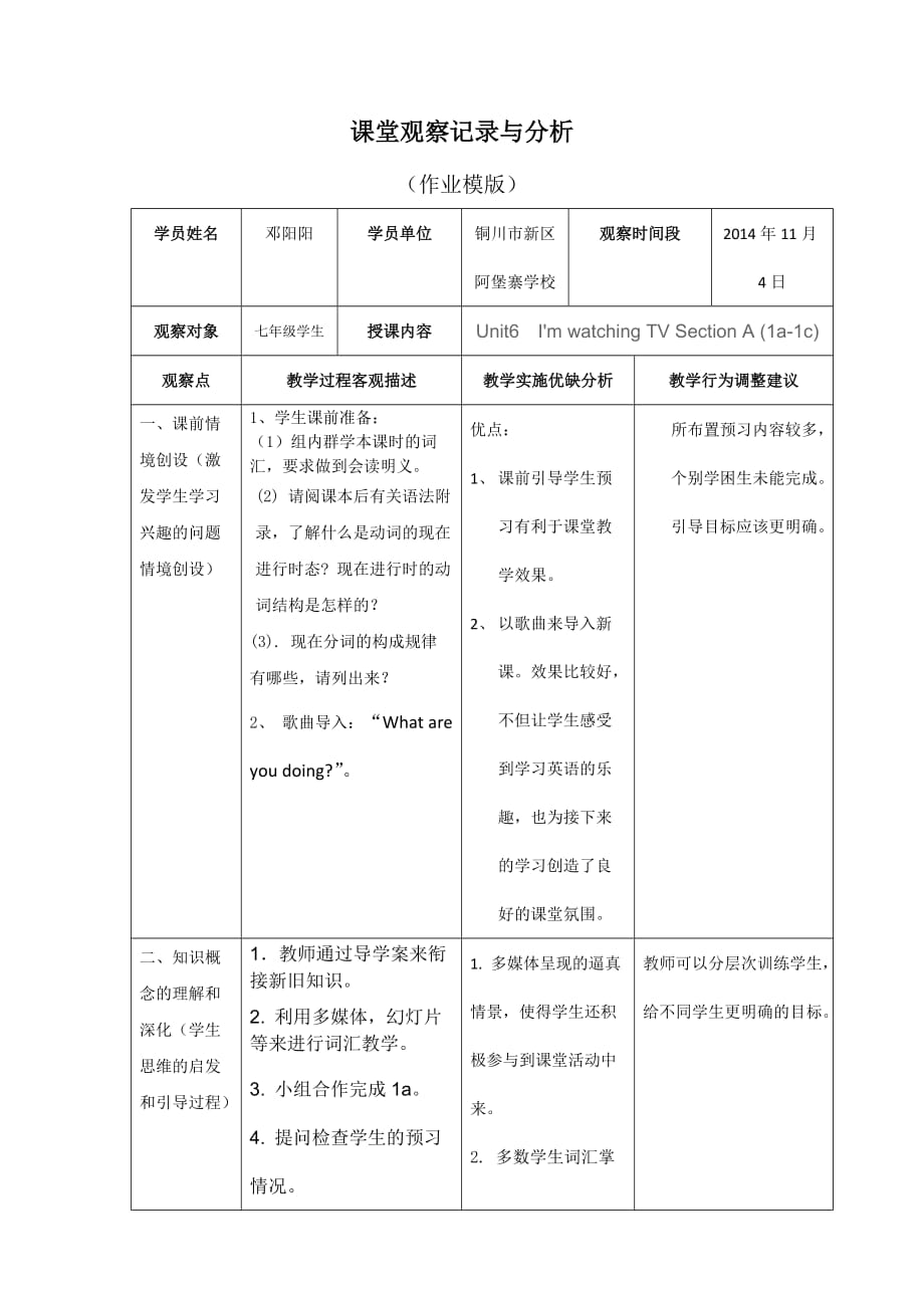 初中英语课堂观察记录与分析(总2页)_第1页