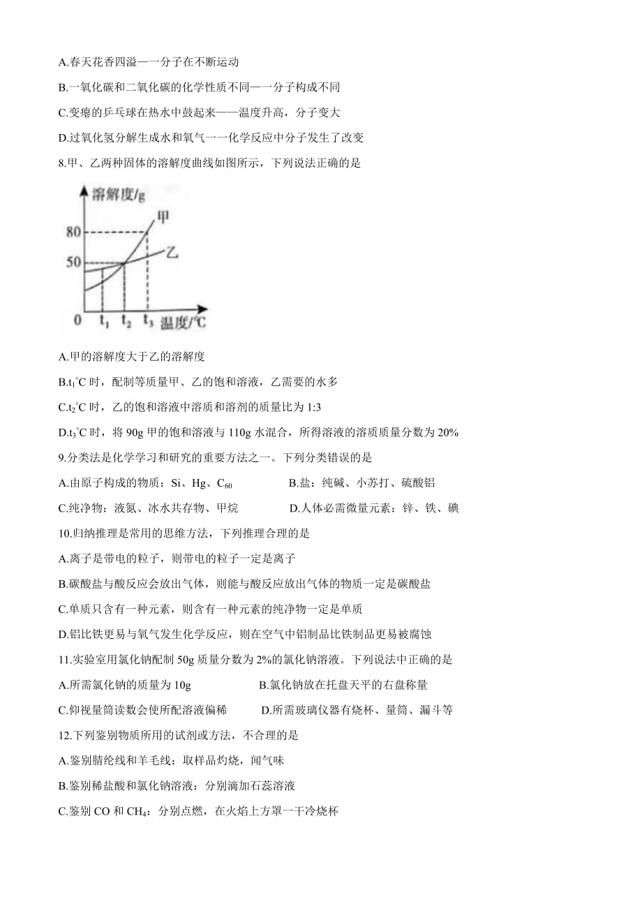 2021年河南省开封市中考一模化学试题含参考答案_第2页