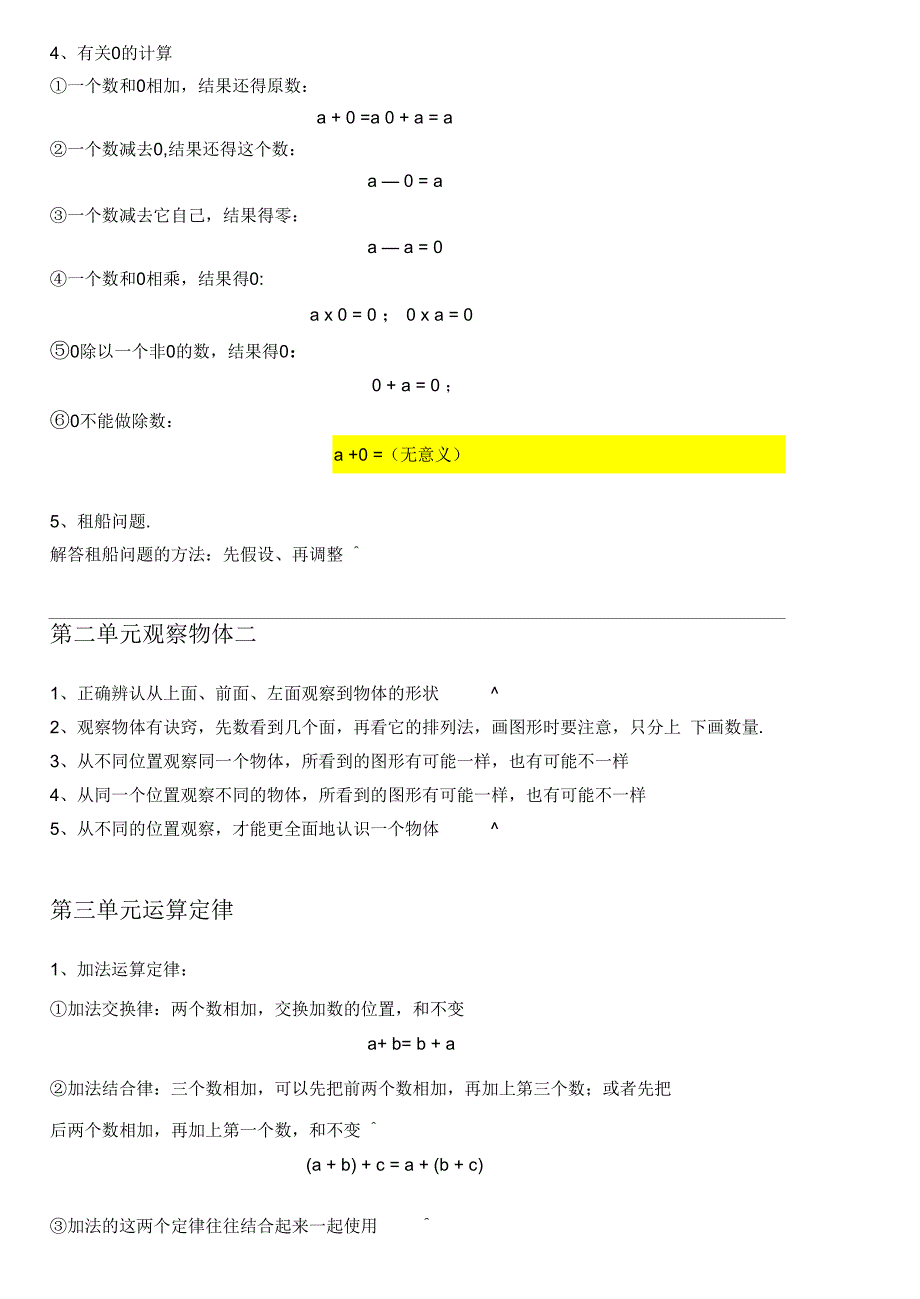 人教版四年级数学(下册)期末复习要点_第2页