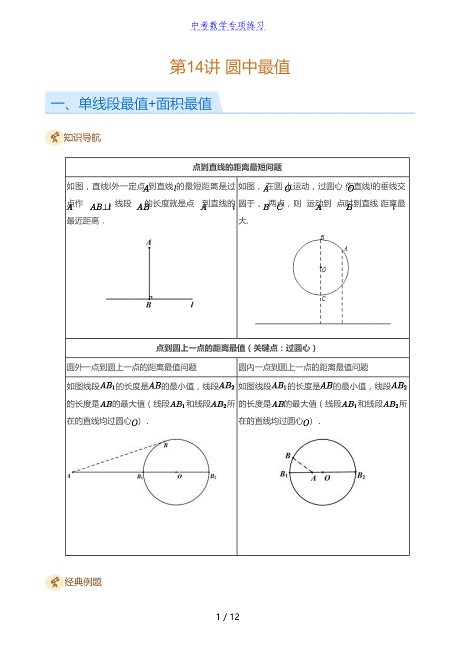 中考数学第14讲 圆中最值(学生版)_第1页