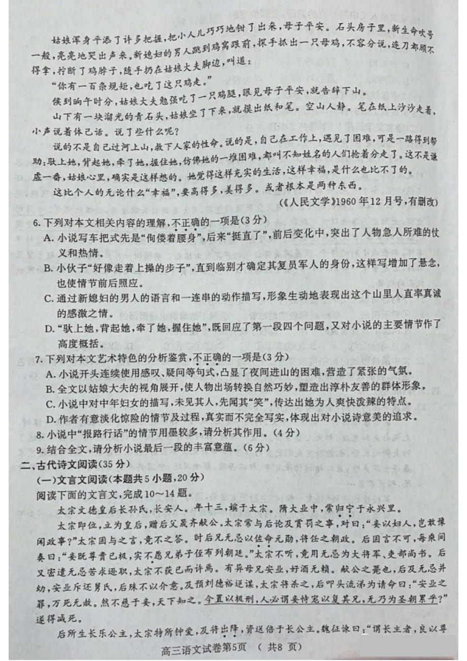 江苏省南京市2021届高三年级第三次模拟考试语文试题（图片版）_第5页