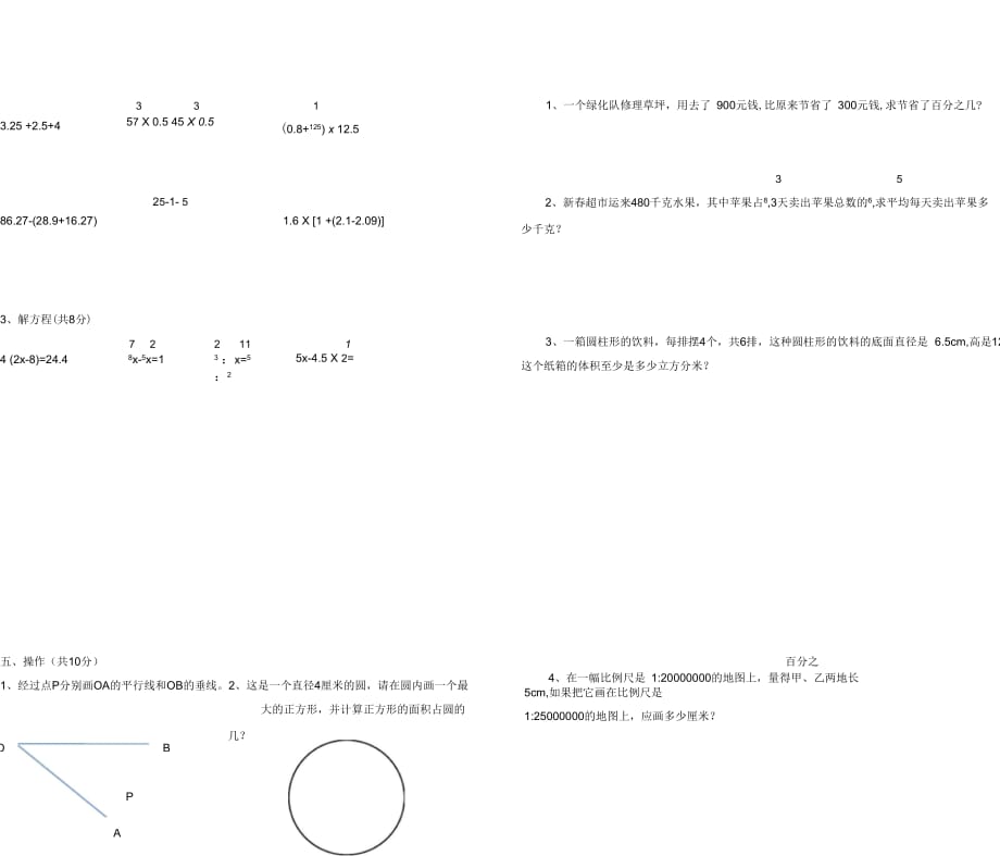 2019年杉木乡小学六年级数学下册期末复习试题_第3页