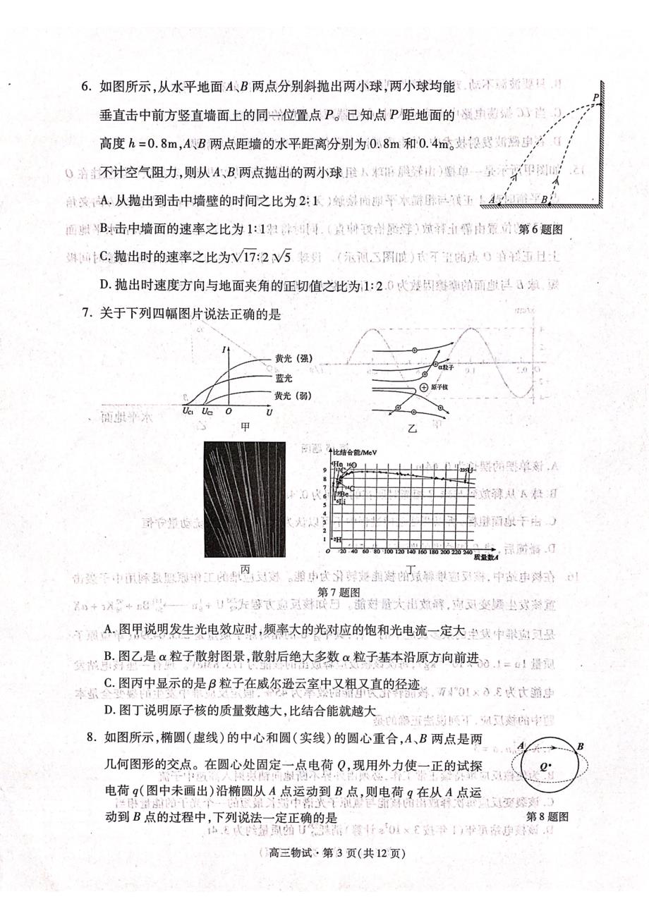 2020 学年第二学期杭州市高三年级教学质量检测物理试题_第3页