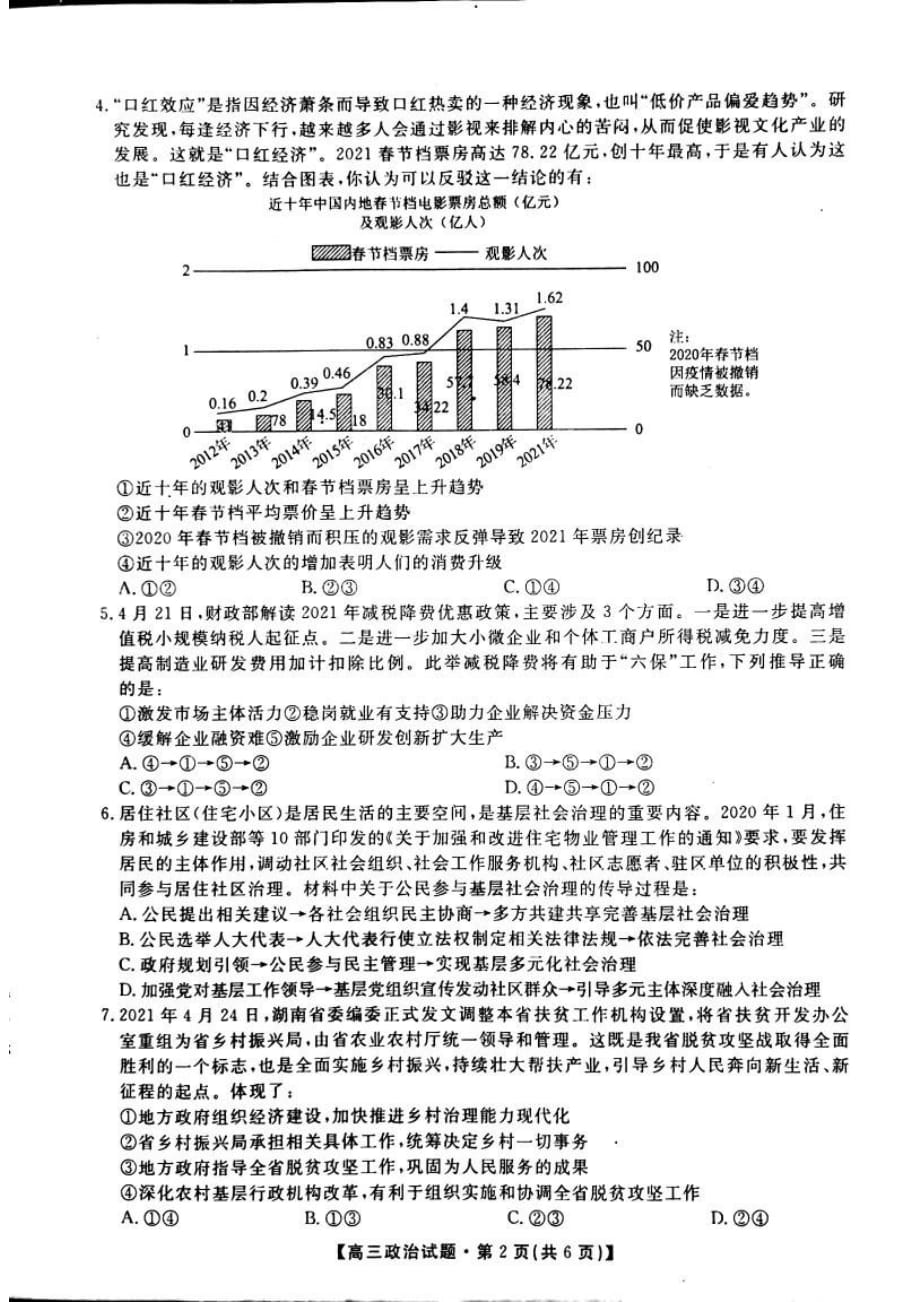 2021届湖南省“五市十校教研教改共同体”高三5月大联考政治试题_第2页