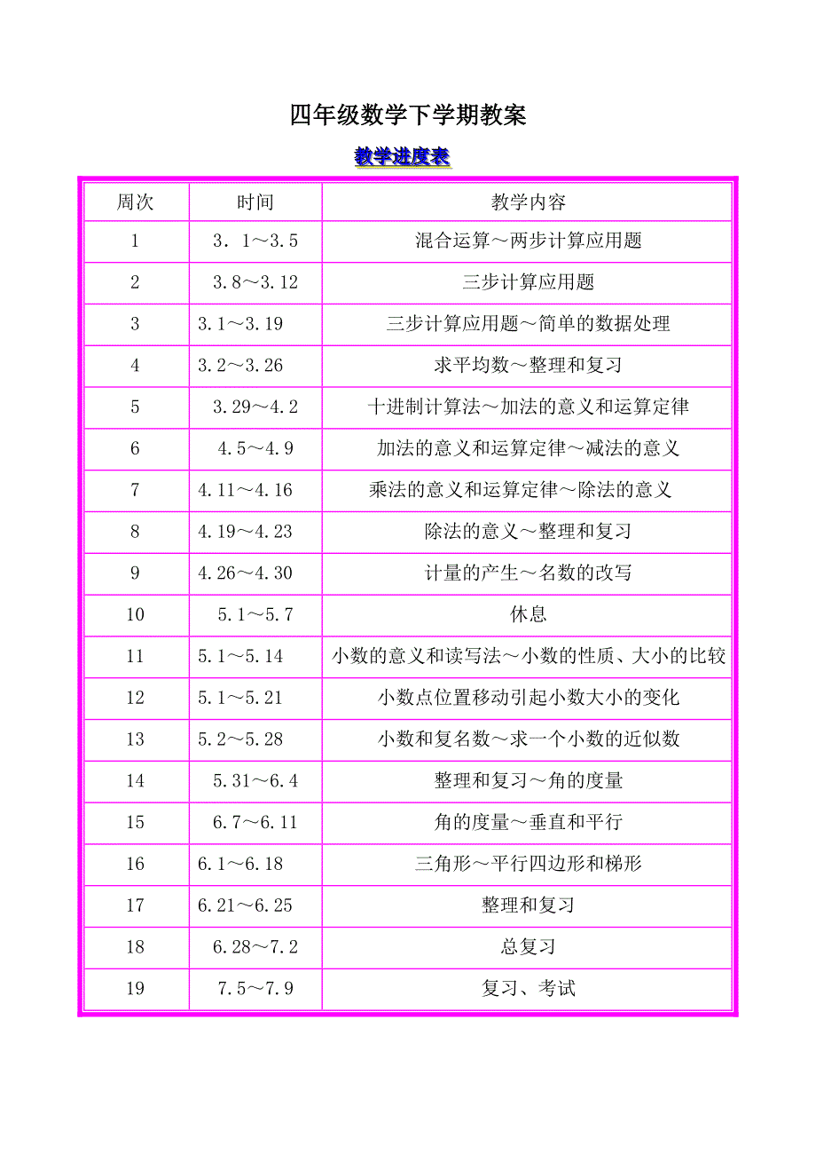 四年级数学下学期教案（推荐）_第1页