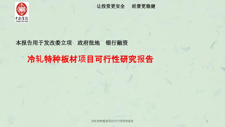 冷轧特种板材项目可行性研究报告课件_第1页