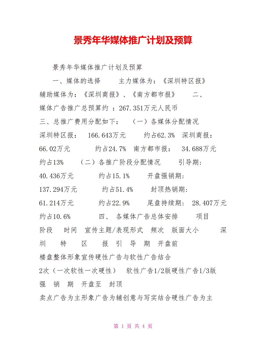 2021景秀年华媒体推广计划及预算_第1页