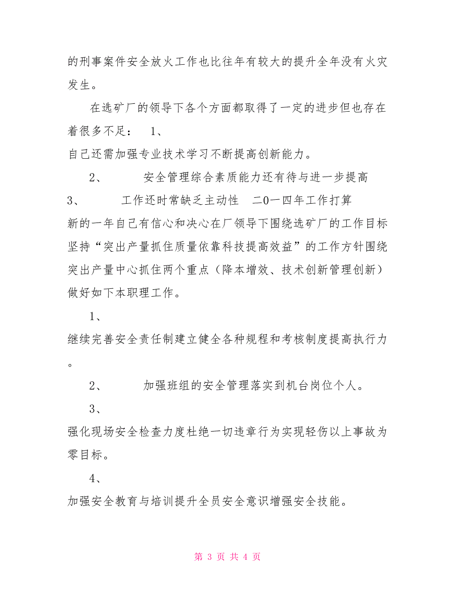 2021选矿厂安全员个人工作总结_第3页