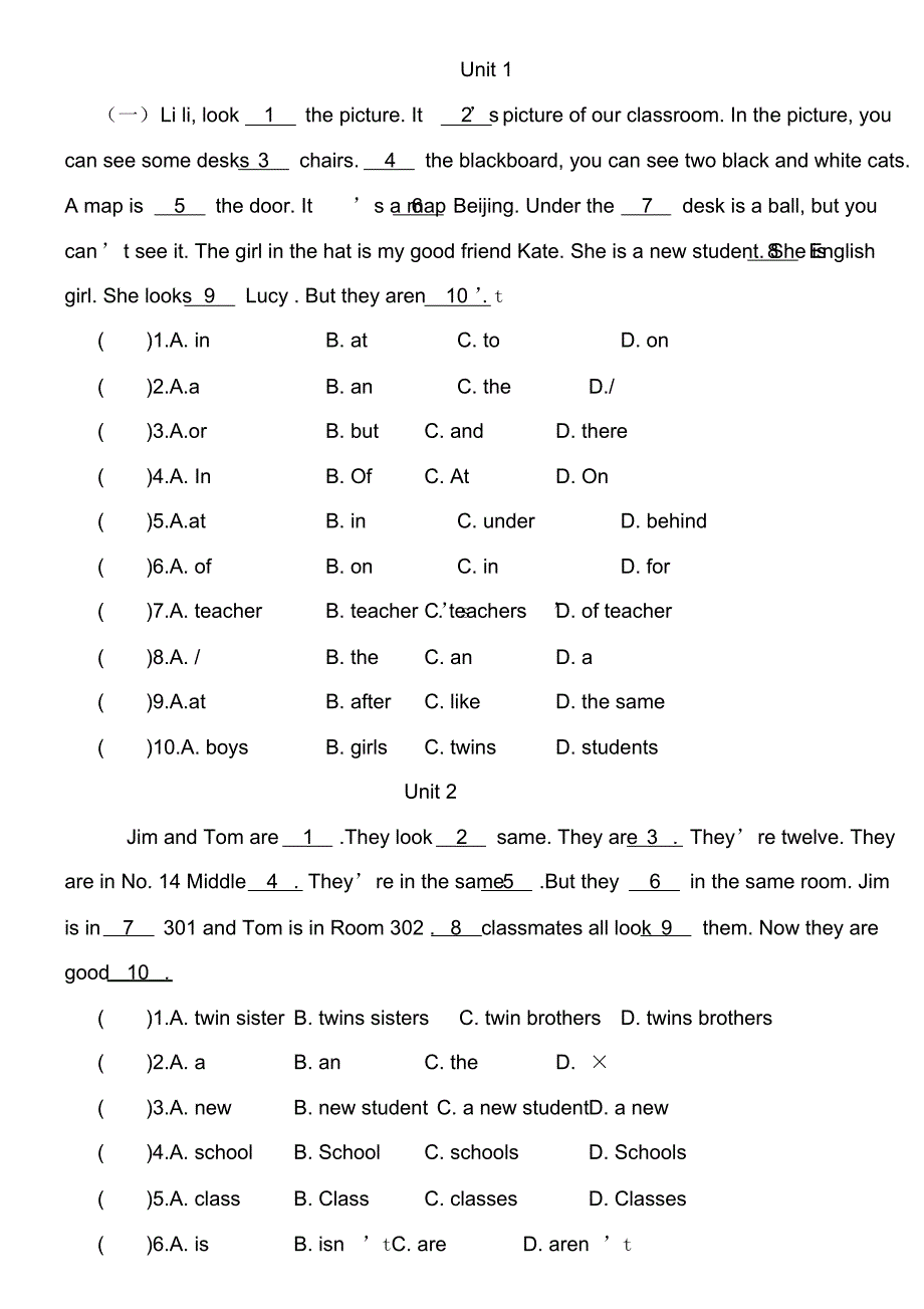 七年级英语完形填空60篇教学文稿_第1页