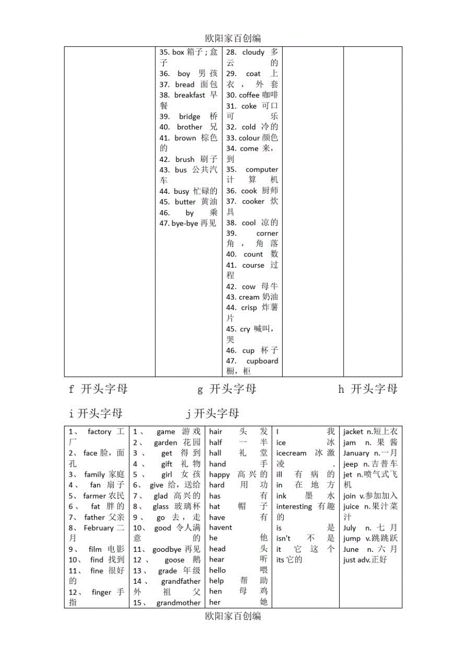 小学英语单词(按开头字母整理)之欧阳家百创编_第2页