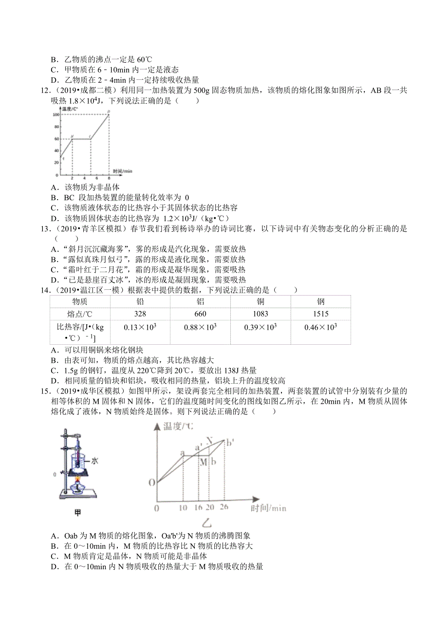 四川中考物理2018-2020年模拟试题分类（1） 物态变化（含解析）_第4页