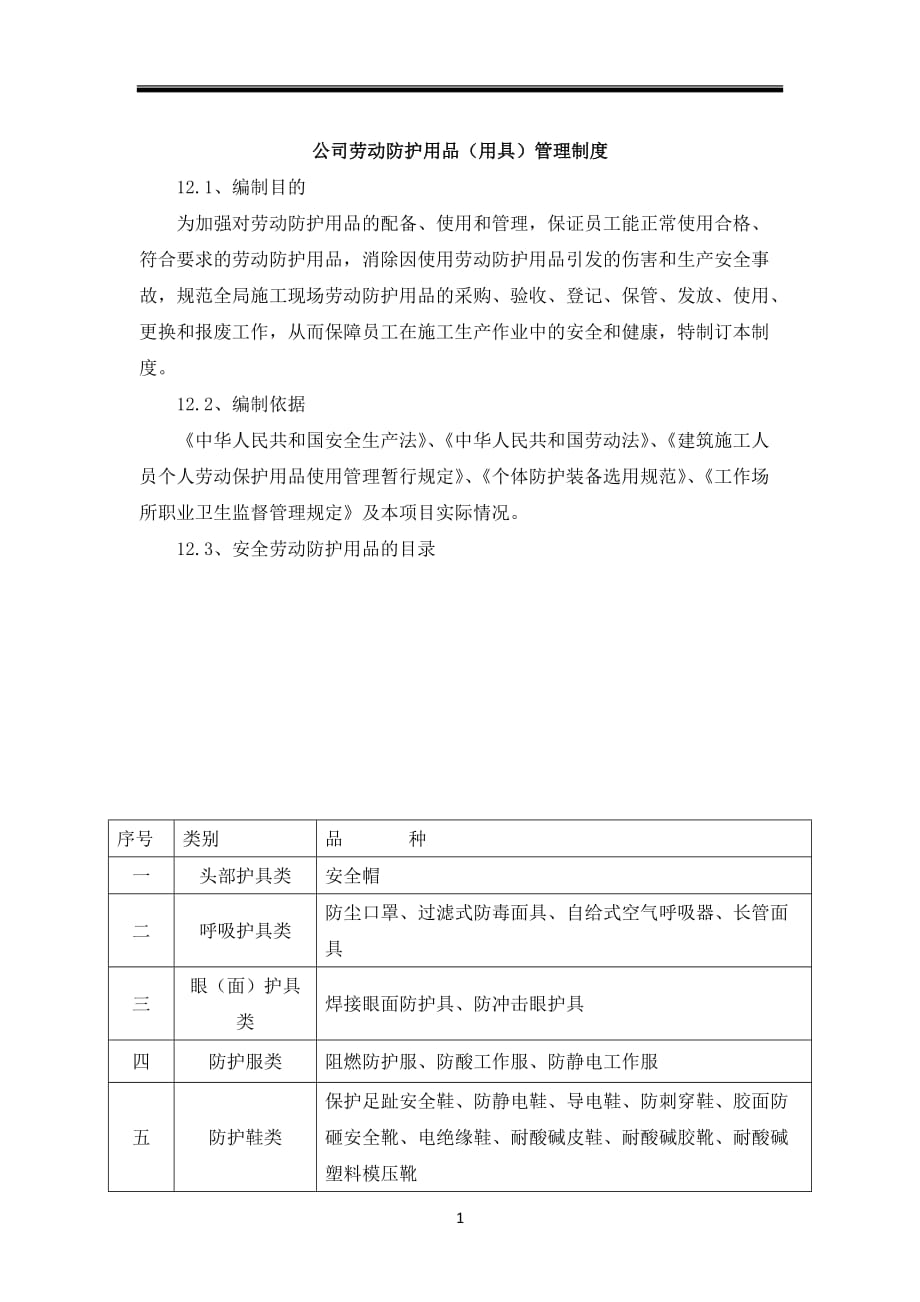 公司劳动防护用品（用具）管理制度_第1页